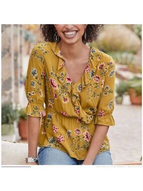 Sundance Calla Floral Ruffle Collar Peplum Crinkle Top